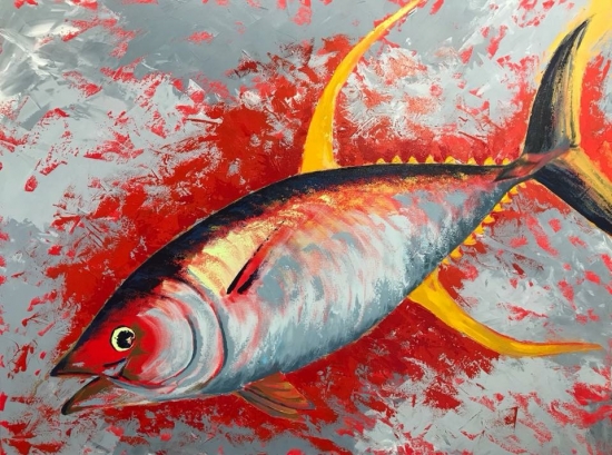 Pau (original sold, giclee available), Giclee on Canvas Gallery Wrapped by Amy-Lauren Lum Won - Kauai fish art, Hawaii fish paintings
